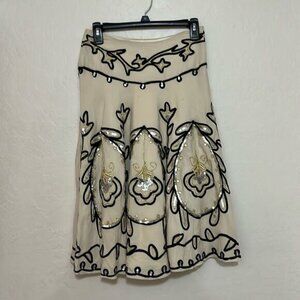 Temperley London Silk Bohemian Embroidered Sequin Feminine Skirt Festival Party